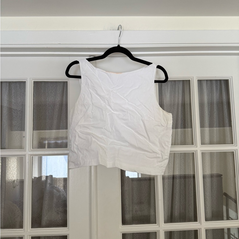 Theory White Sleeveless Good Linen Crop top